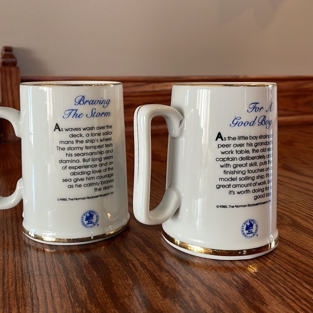 NORMAN ROCKWELL 2 (pair) Mugs. Braving the storm / For a good boy collectibles - Picture 2 of 11